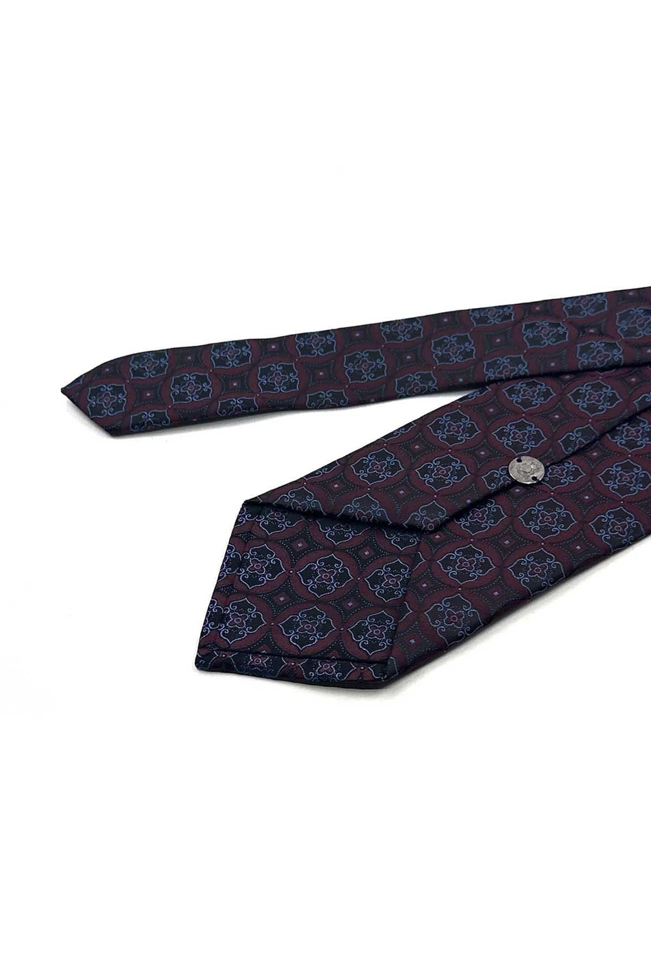 Bordo Mavi Motif Desen Mendilli Klasik Kravat KK13765