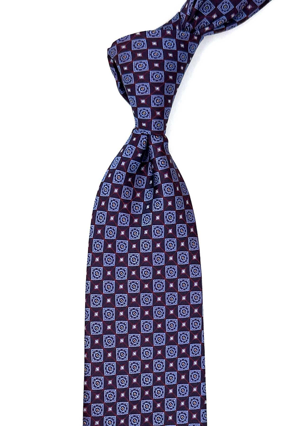 Bordo - Mavi Motif Desen Mendilli Klasik Kravat KK12605
