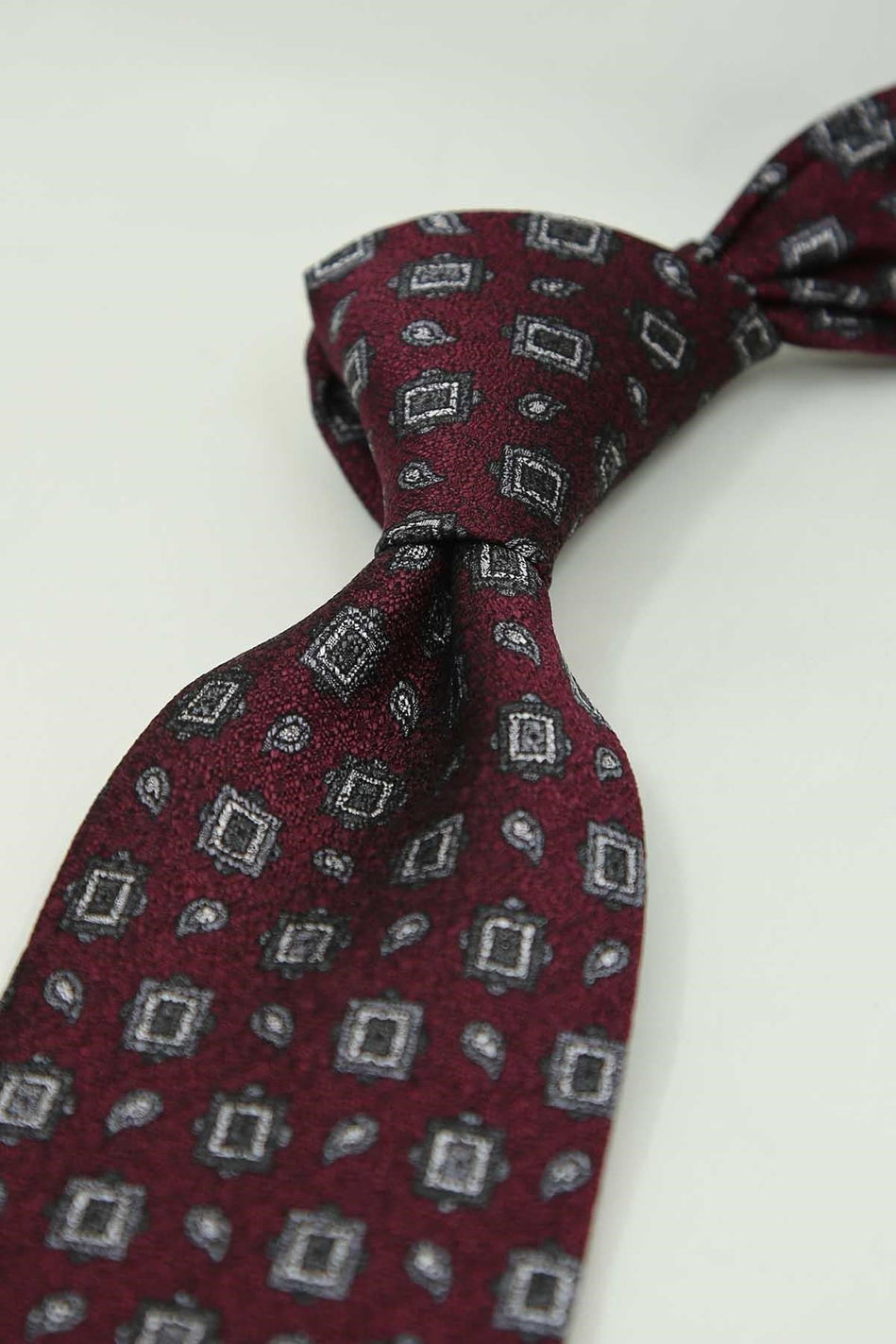 Bordo Motif Desen İtalyan İpek Kravat İK2487