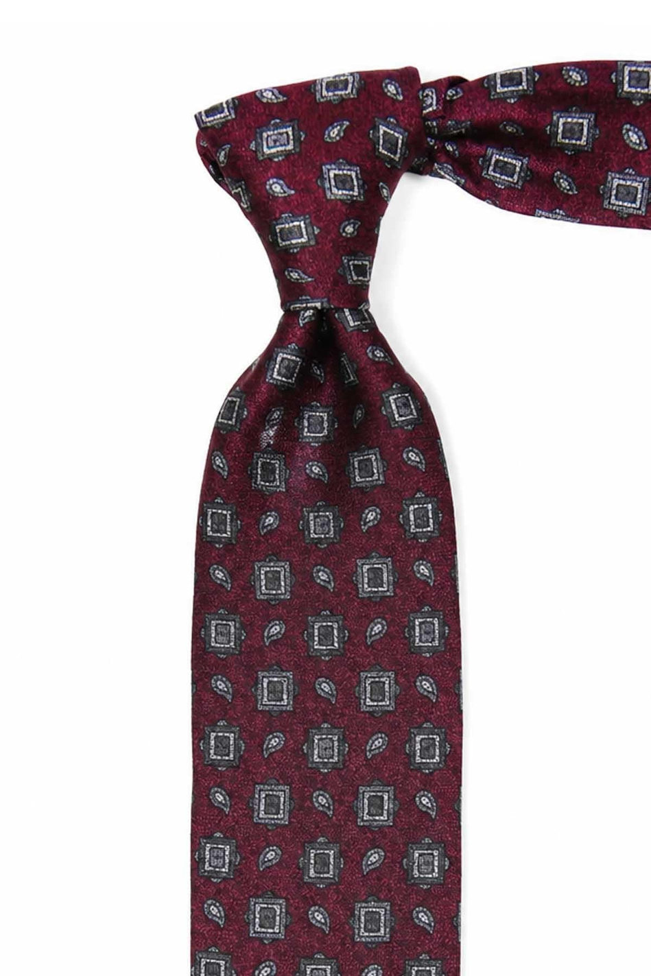 Bordo Motif Desen İtalyan İpek Kravat İK2487