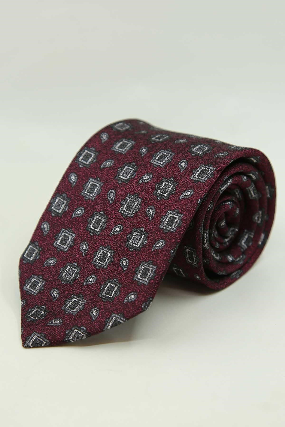 Bordo Motif Desen İtalyan İpek Kravat İK2487