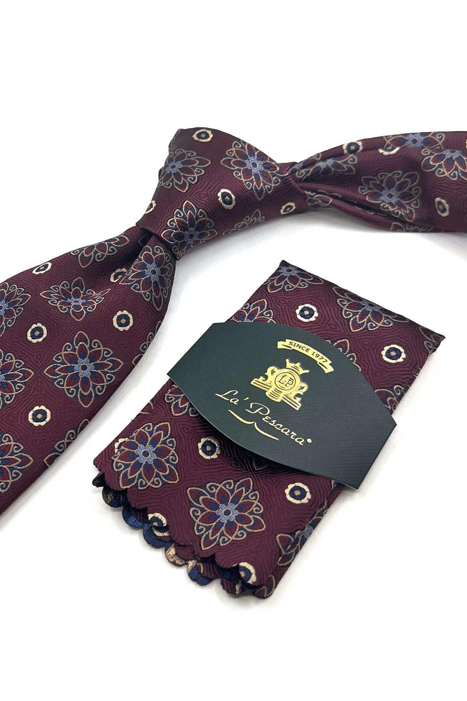 Bordo Motif Desen Mendilli Klasik Kravat KK13739