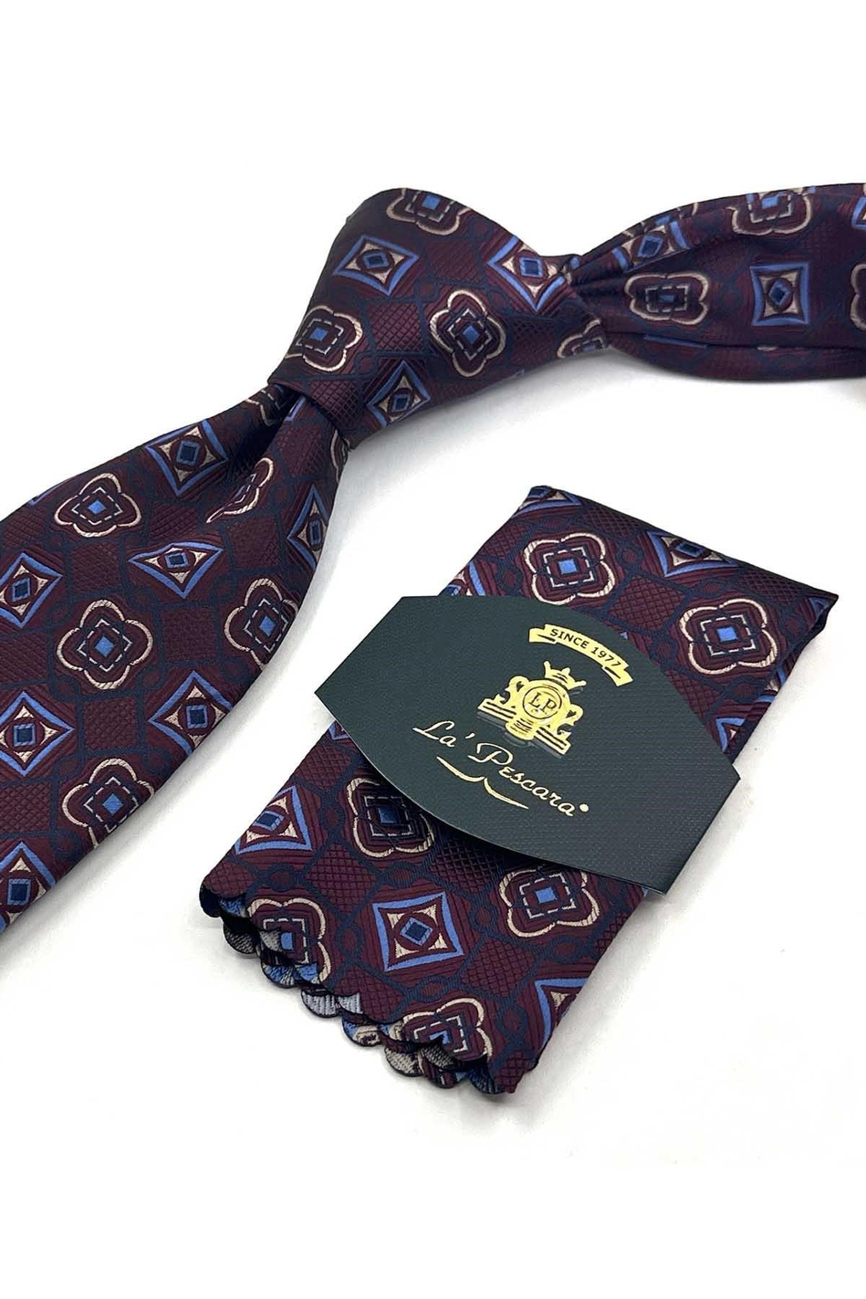 Bordo Motif Desen Mendilli Klasik Kravat KK13769