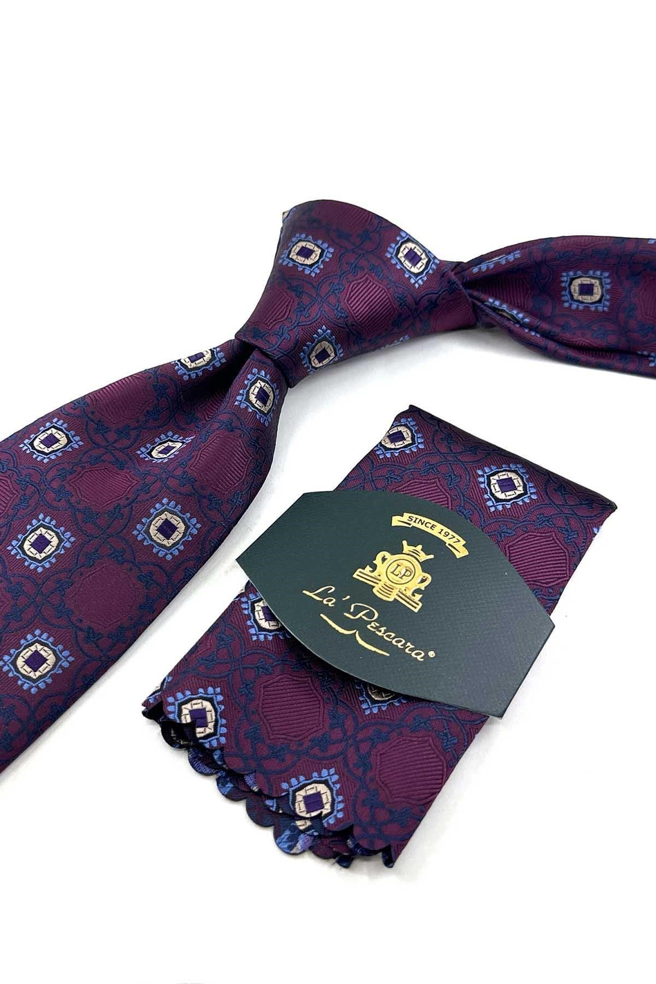 Bordo Motif Desen Mendilli Klasik Kravat KK13918