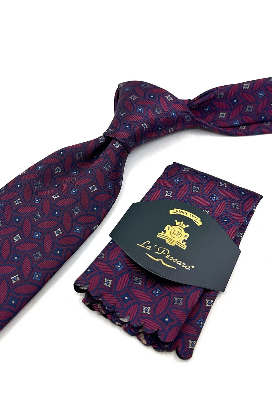 Bordo Motif Desen Mendilli Klasik Kravat KK13983