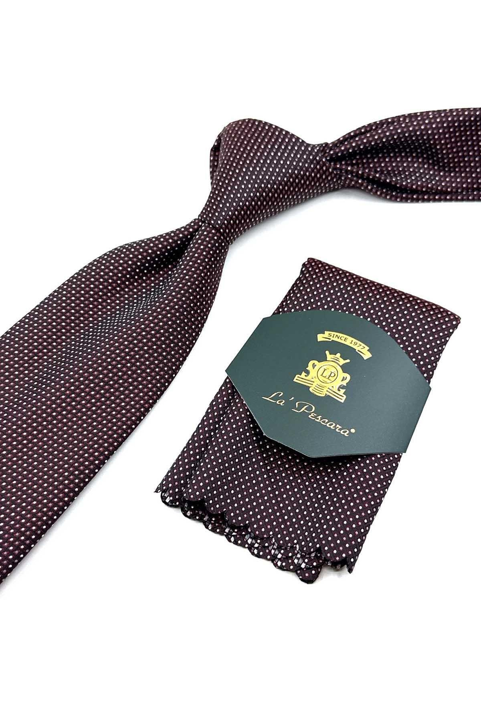 Bordo Nokta Desen Mendilli Klasik Kravat KK12598