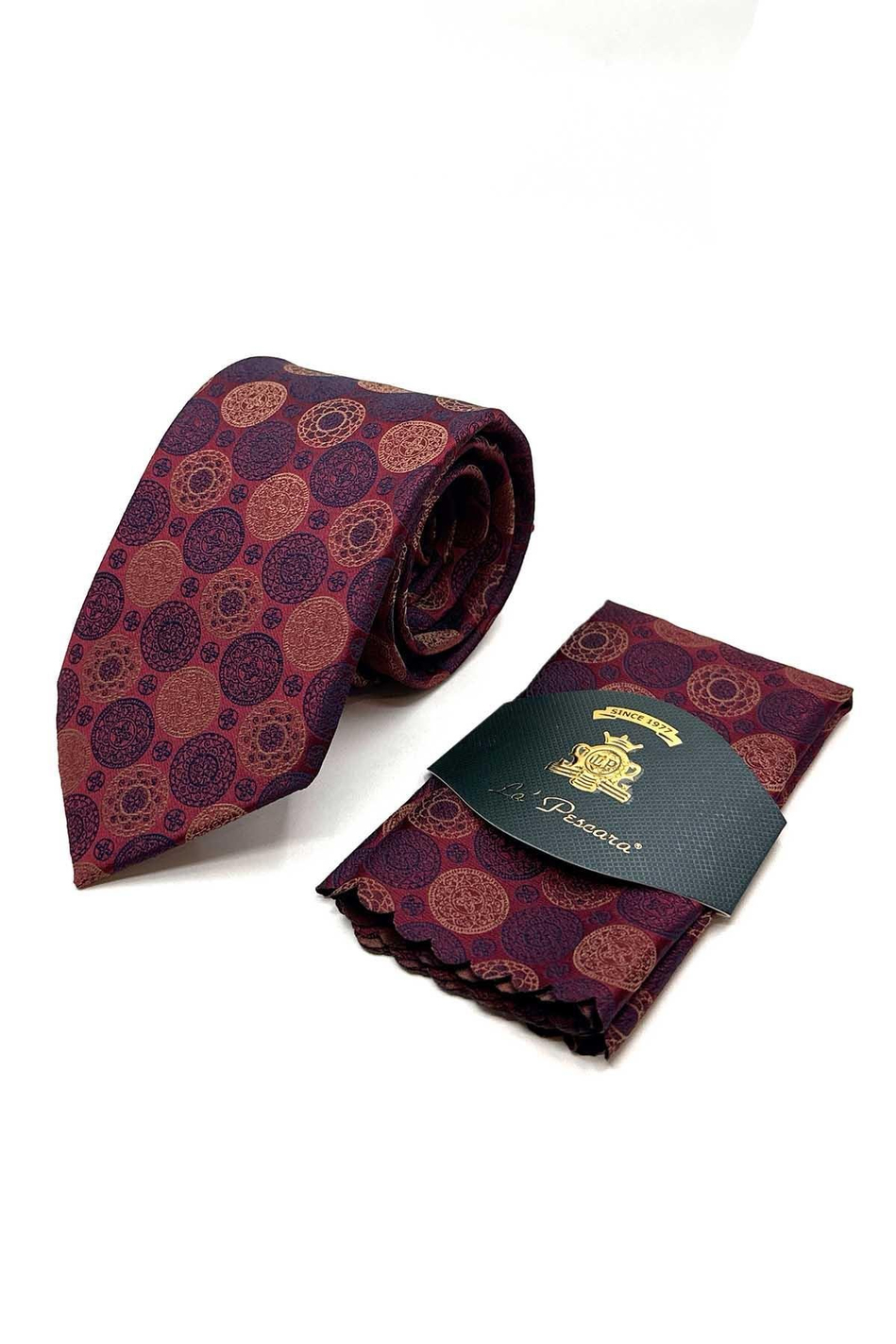 Bordo Puantiye Desen Mendilli Klasik Kravat KK12995