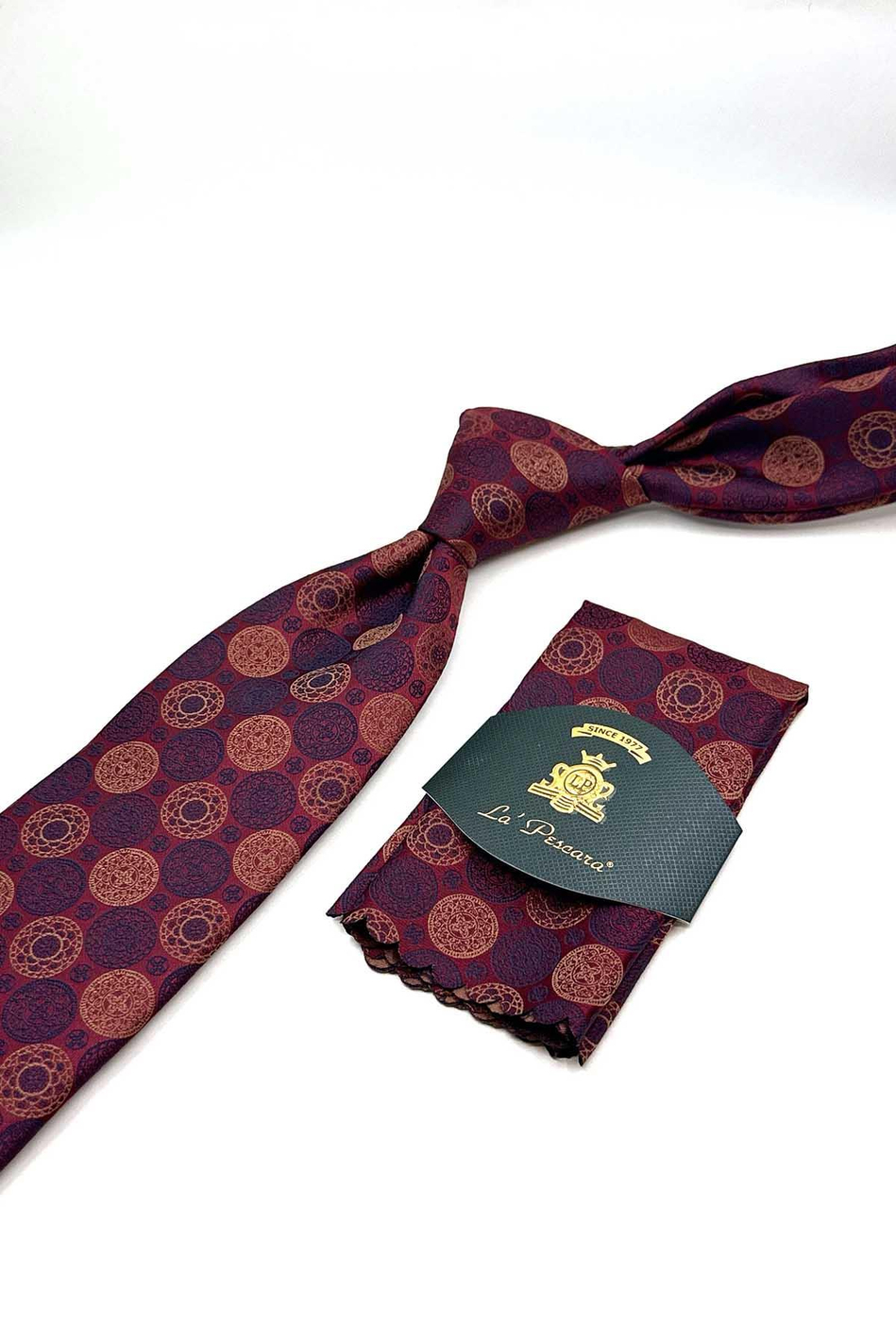 Bordo Puantiye Desen Mendilli Klasik Kravat KK12995