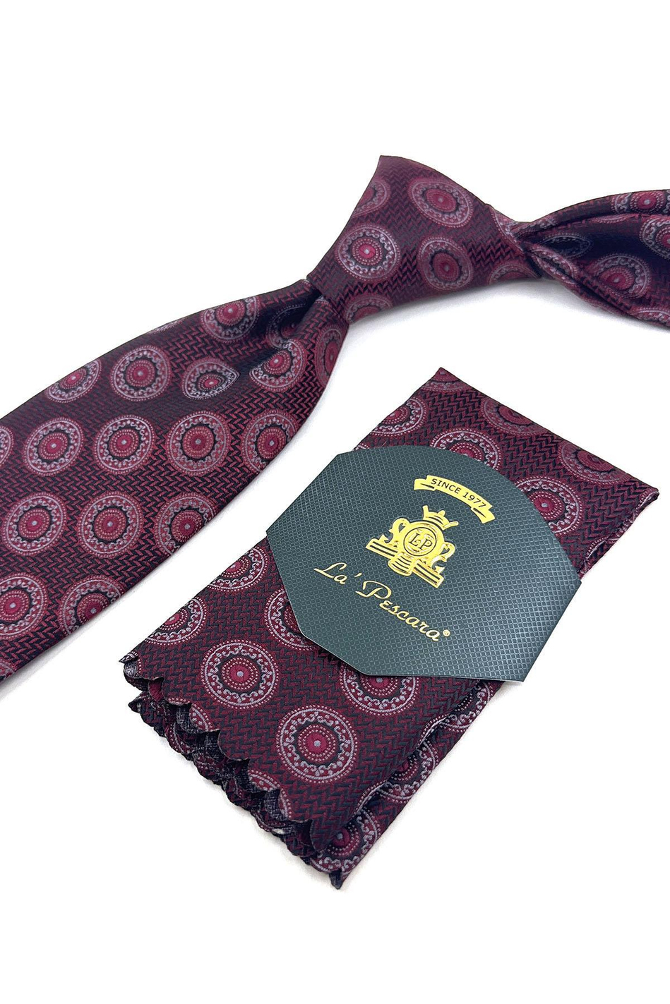 Bordo Puantiye Desen Mendilli Klasik Kravat KK11812