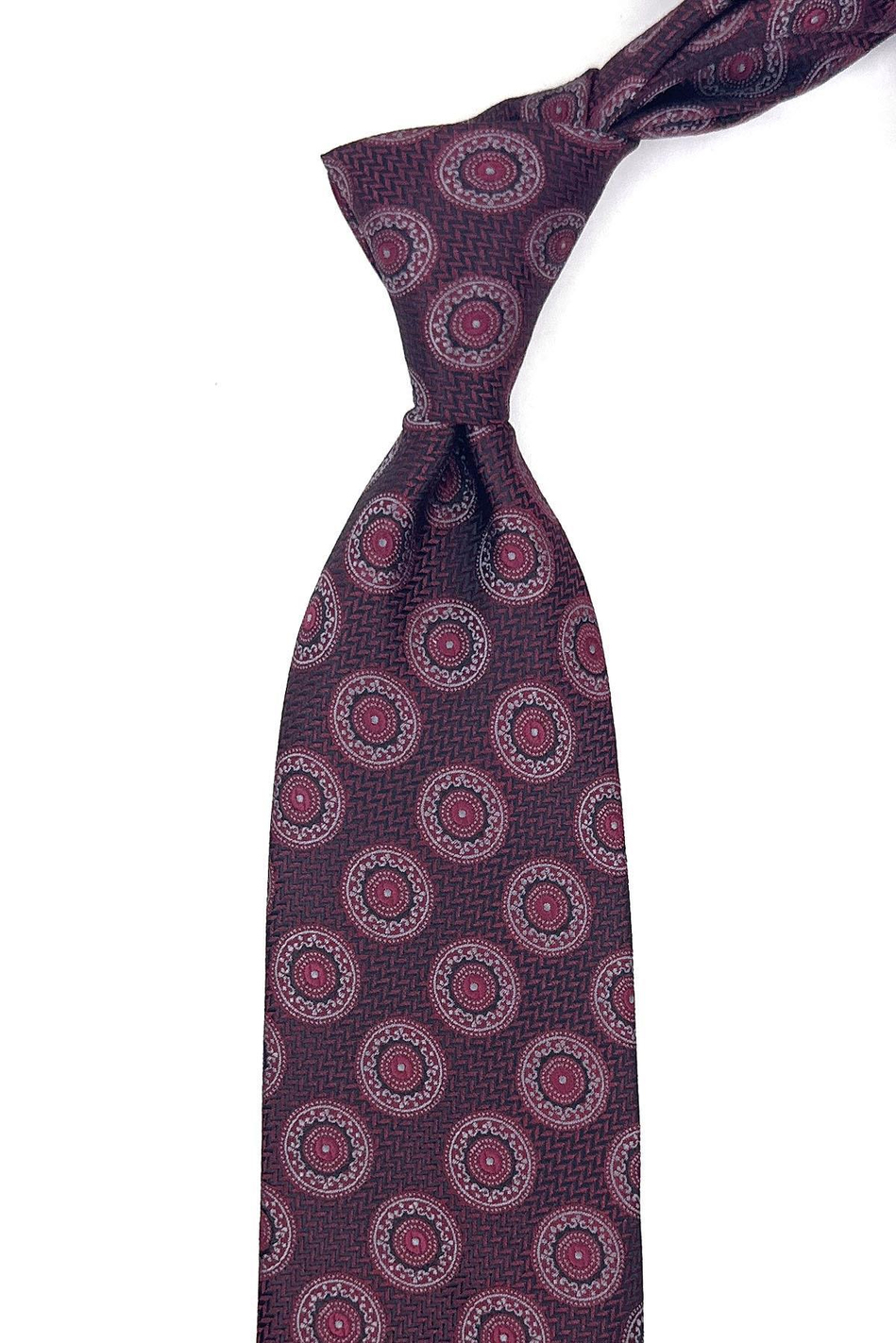 Bordo Puantiye Desen Mendilli Klasik Kravat KK11812