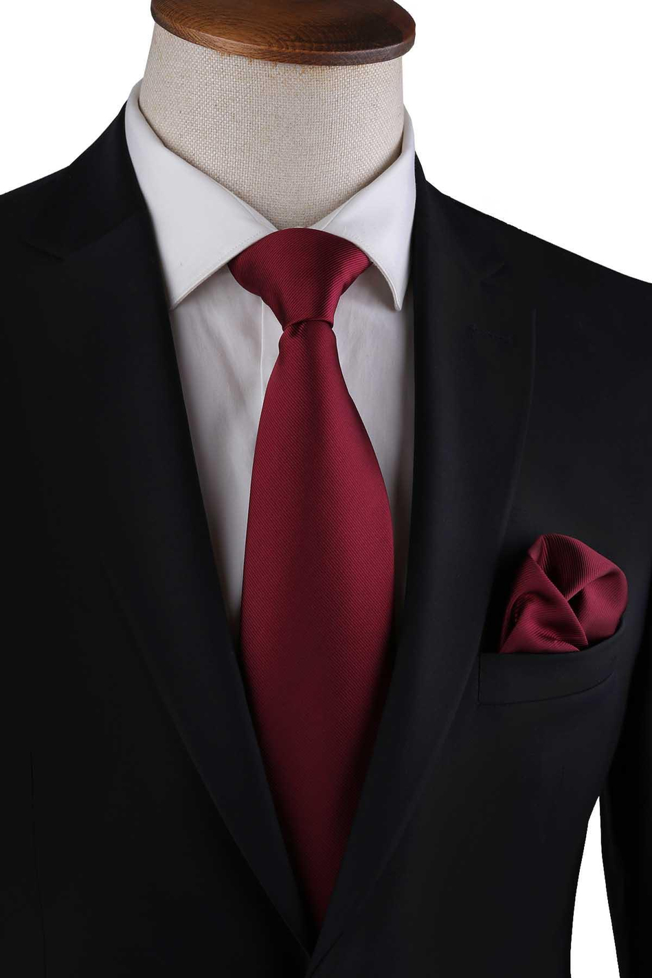 Bordo Reps Dokulu Düz Mendilli Klasik Kravat KK13180