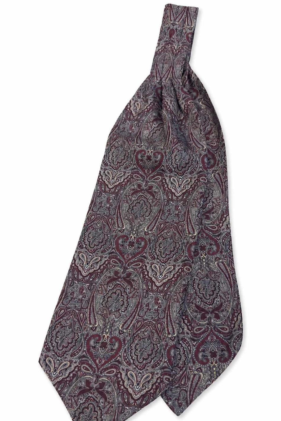 Bordo Şal Desen İtalyan İpek Ascot Kravat SAC145