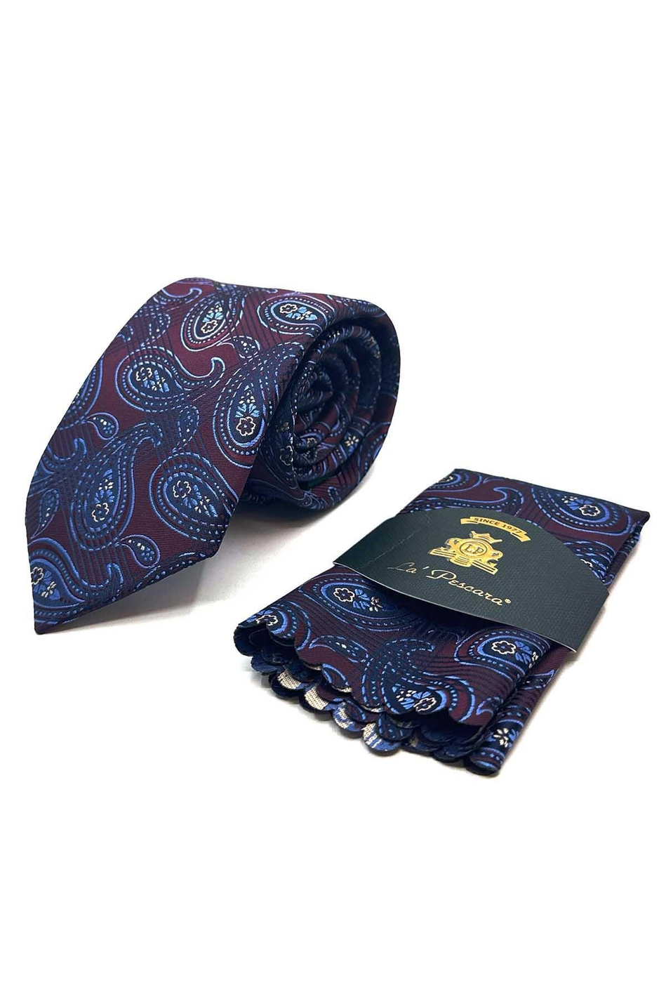 Bordo Şal Desen Mendilli Klasik Kravat KK13007