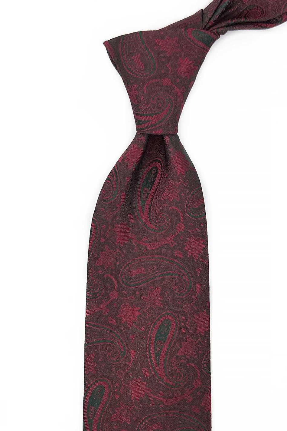 Bordo Şal Desen Mendilli Klasik Kravat KK13124