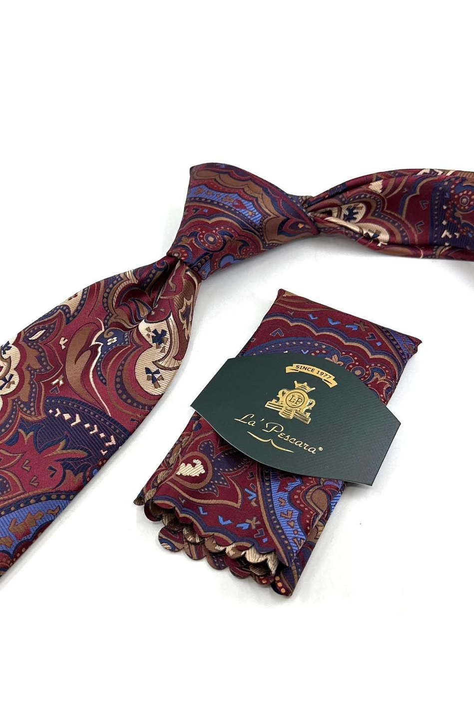 Bordo Şal Desen Mendilli Klasik Kravat KK13314