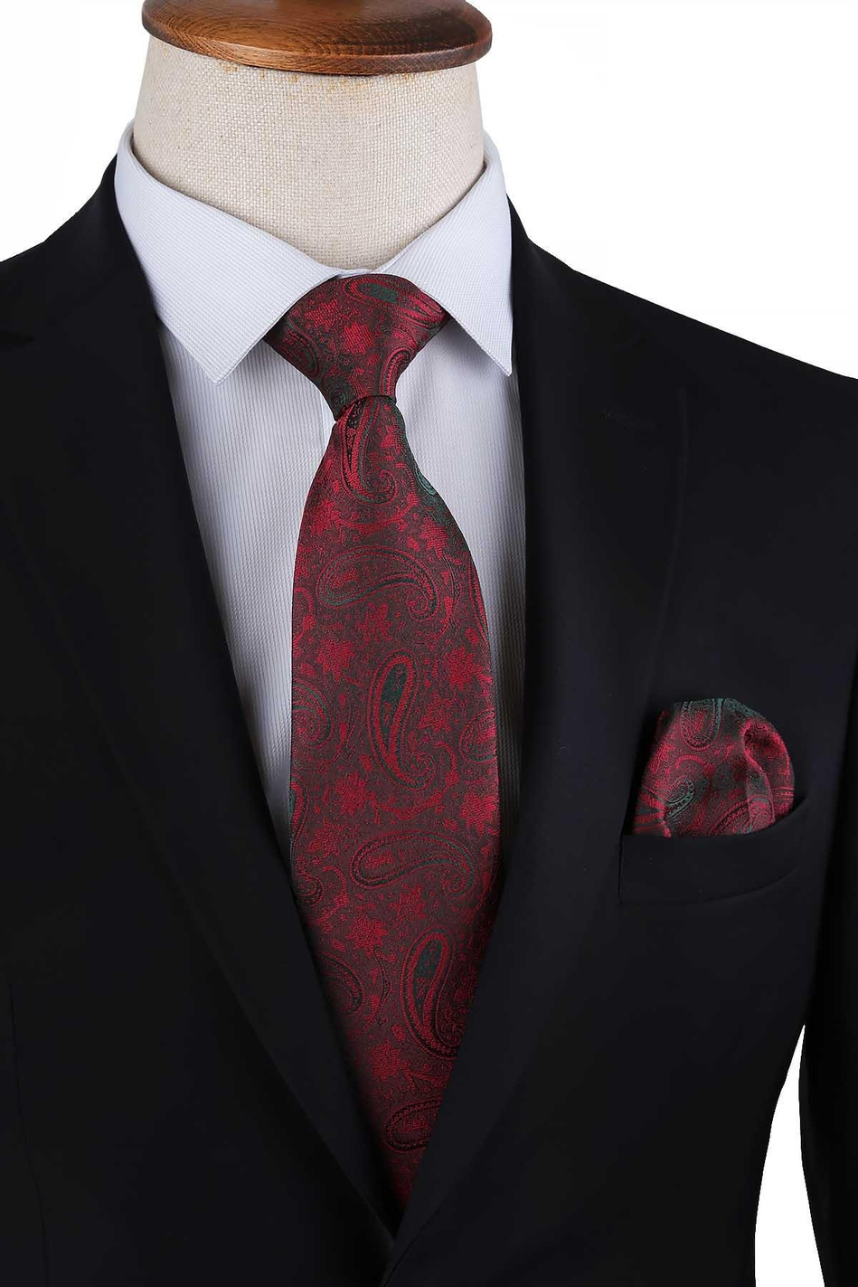 Bordo Şal Desen Mendilli Klasik Kravat KK13124
