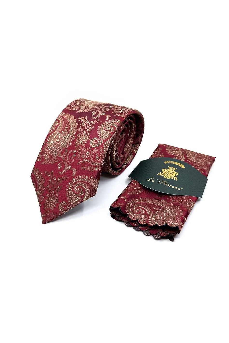 Bordo Şal Desen Mendilli Klasik Kravat KK13119