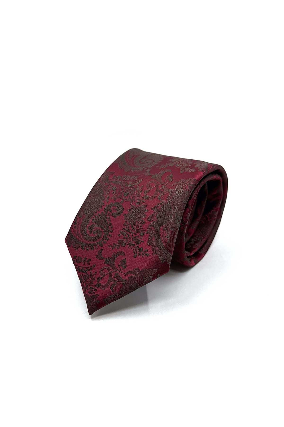 Bordo Şal Desen Mendilli Klasik Kravat KK13124