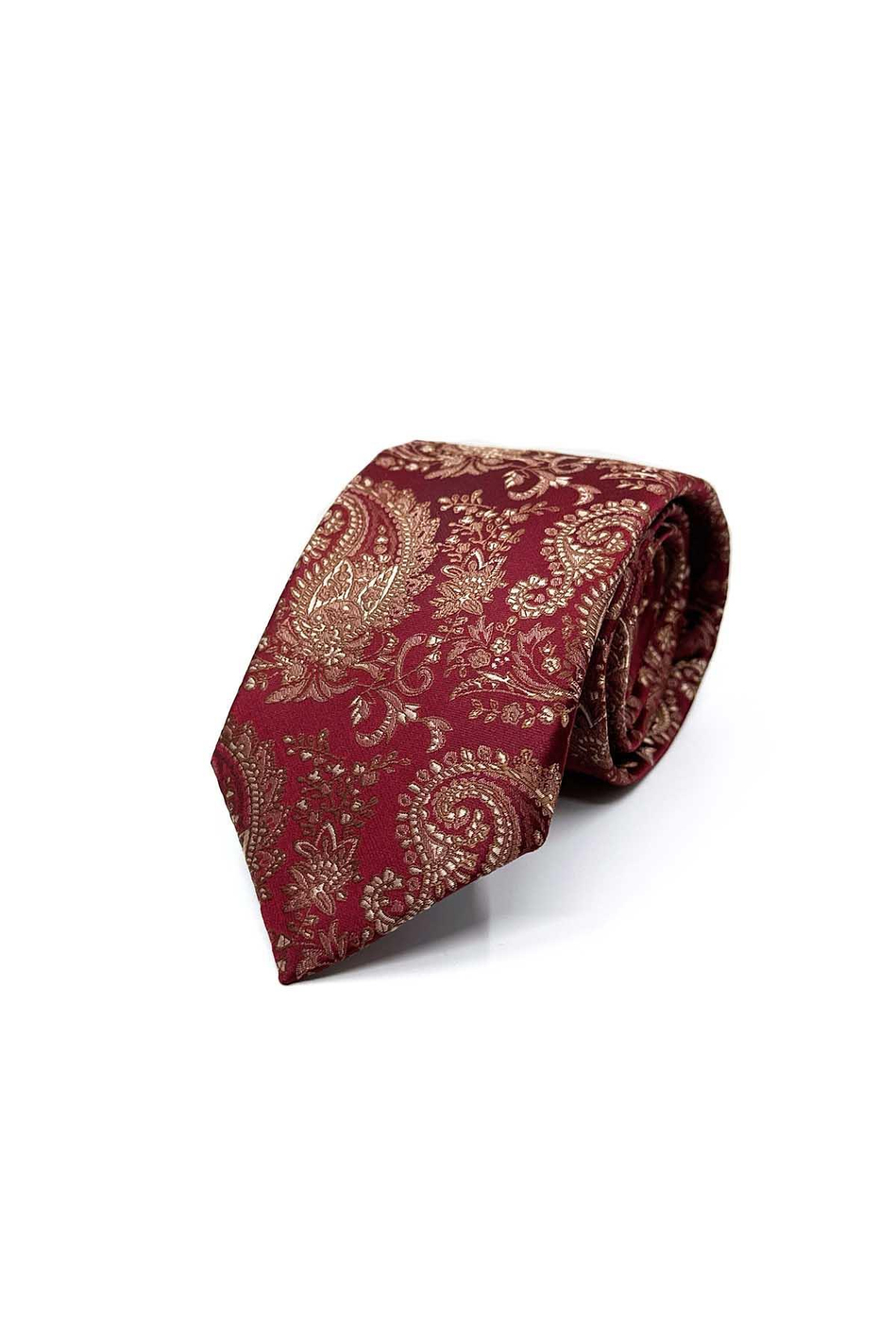 Bordo Şal Desen Mendilli Klasik Kravat KK13119