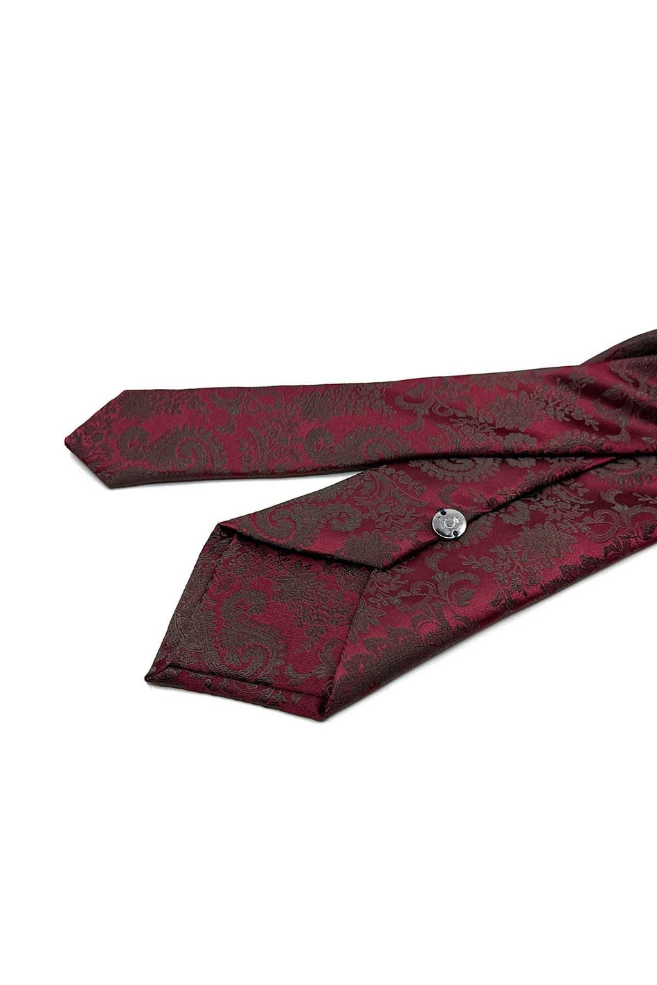 Bordo Şal Desen Mendilli Klasik Kravat KK13124