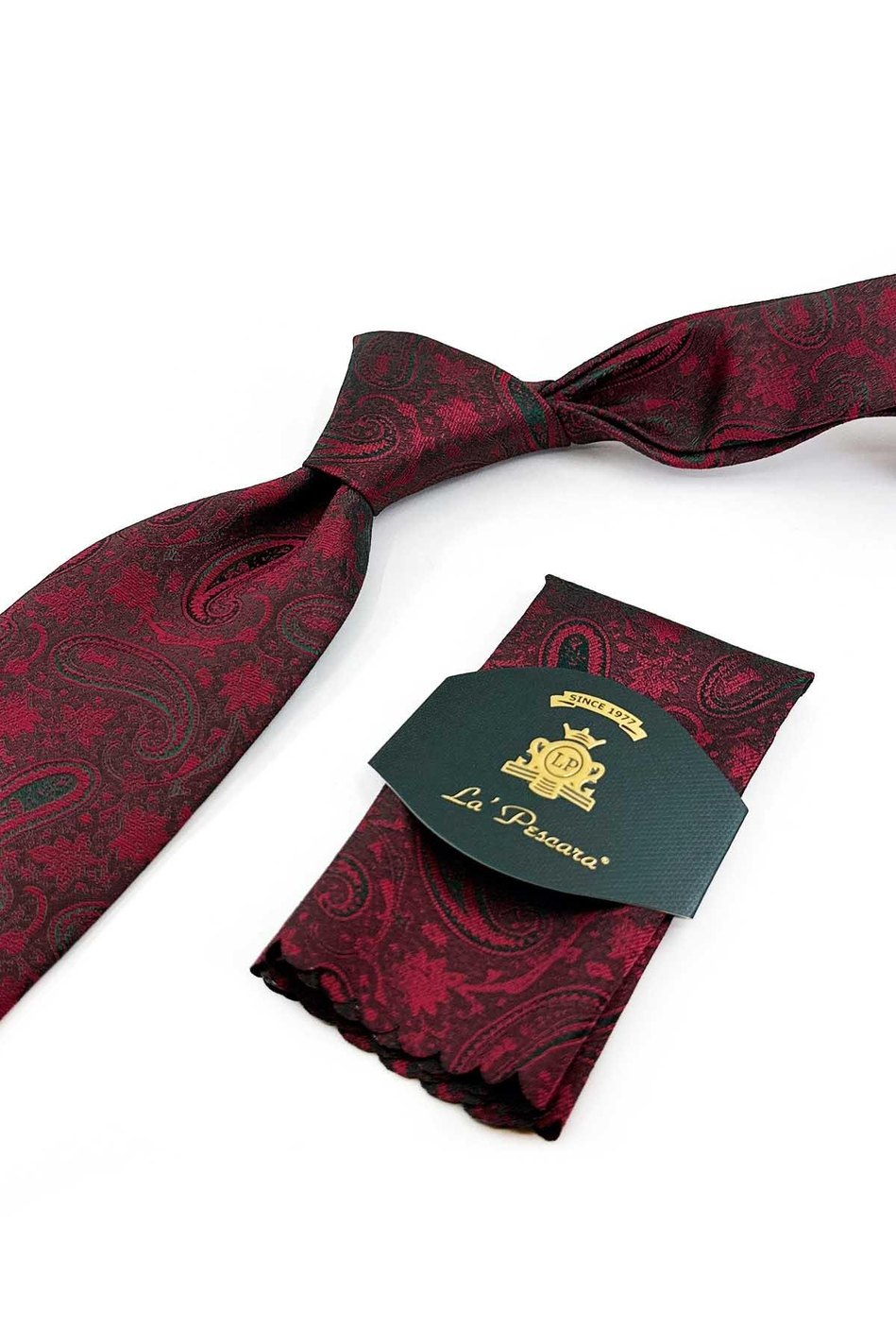 Bordo Şal Desen Mendilli Klasik Kravat KK13124