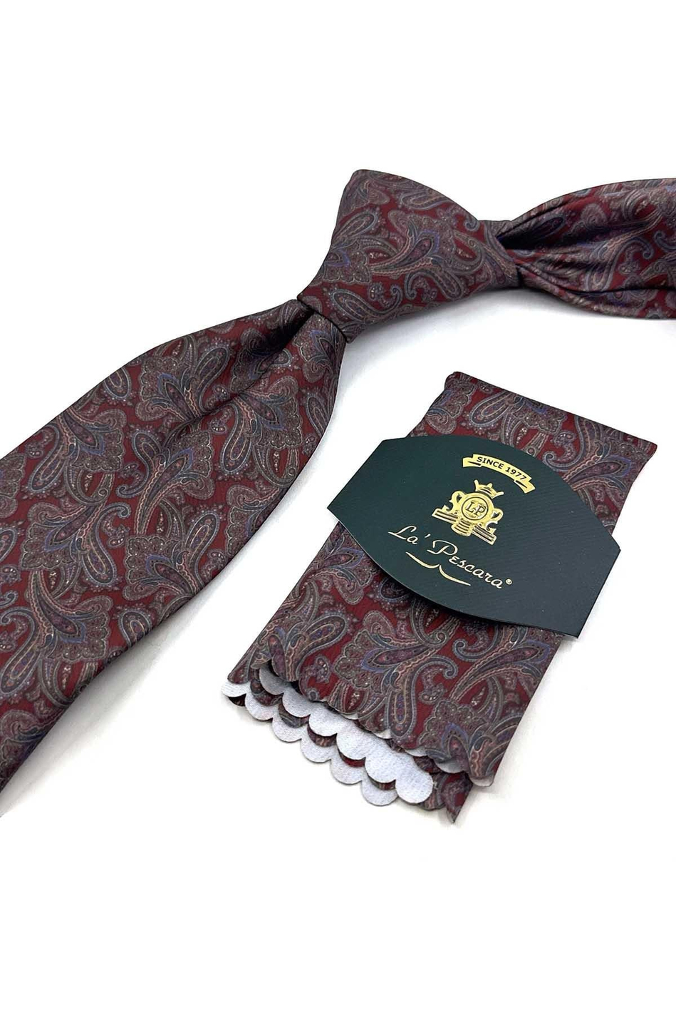 Bordo Şal Desen Mendilli Klasik Kravat KK14048