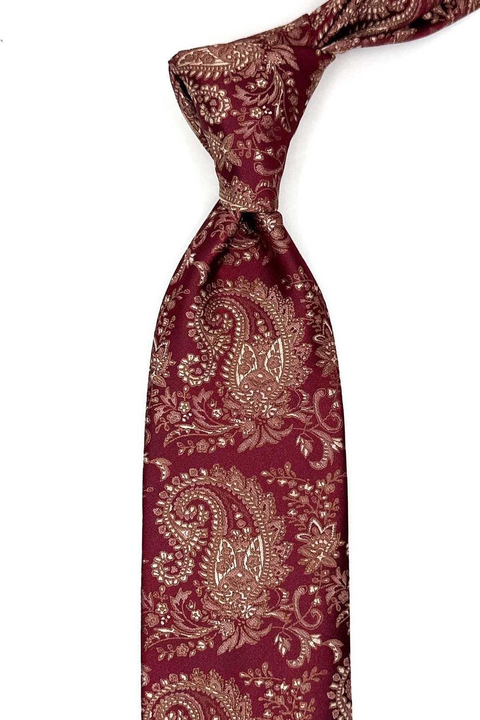 Bordo Şal Desen Mendilli Klasik Kravat KK13119