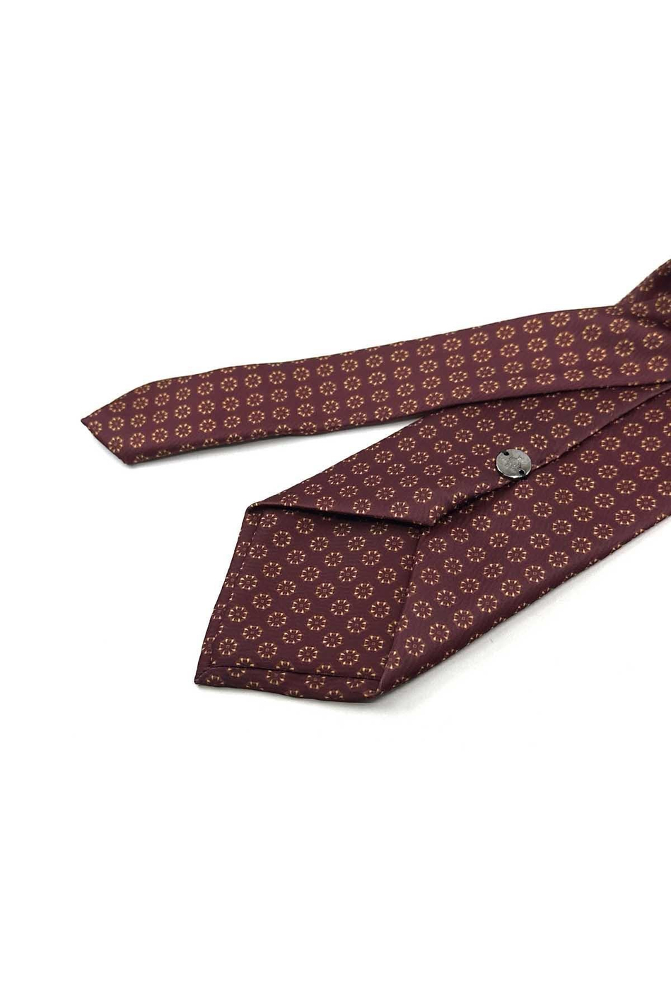 Bordo - Sarı Puantiye Desen Baskılı Mendilli Klasik Kravat KK13345