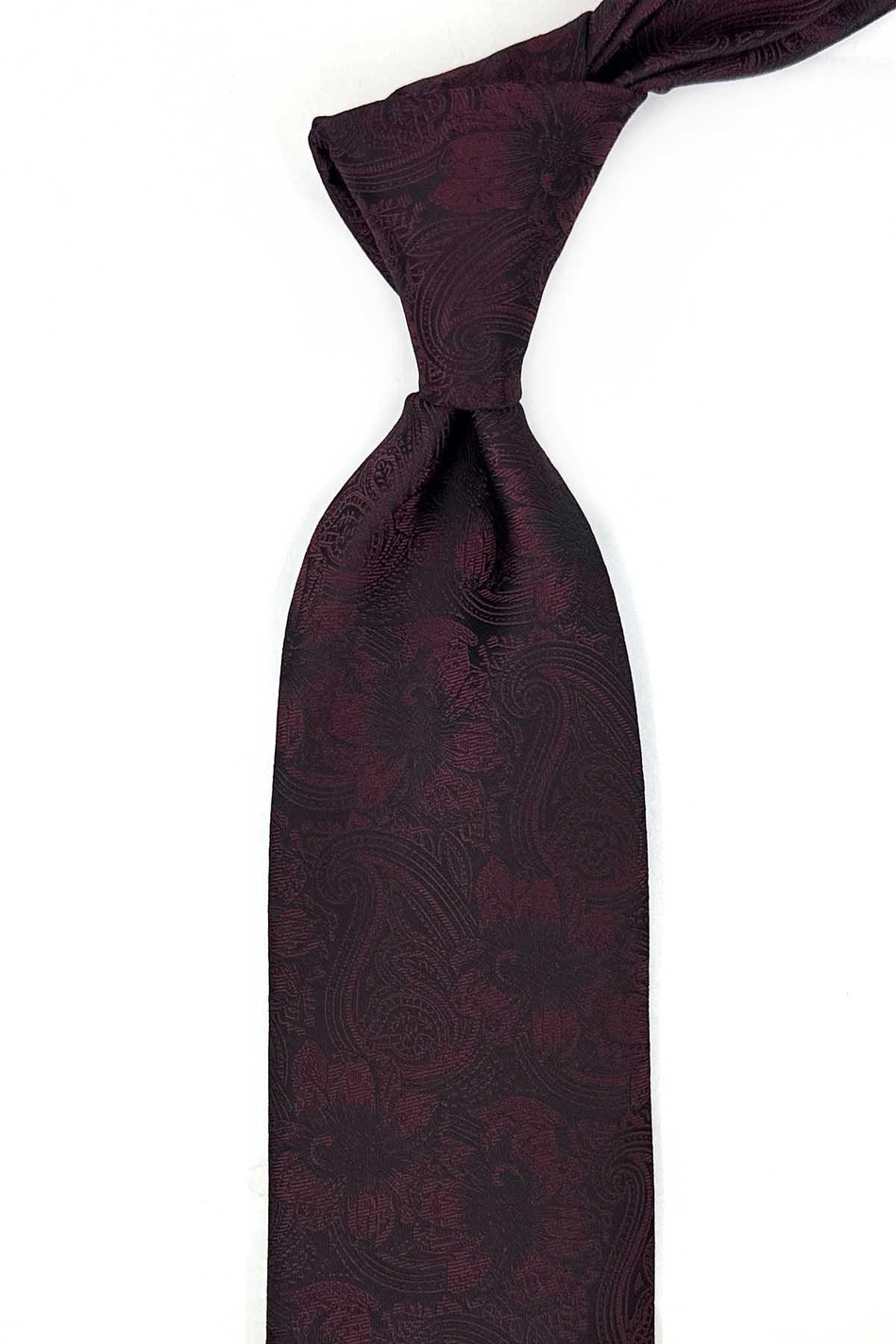Bordo - Siyah Çiçek Desen Mendilli Klasik Kravat KK13335
