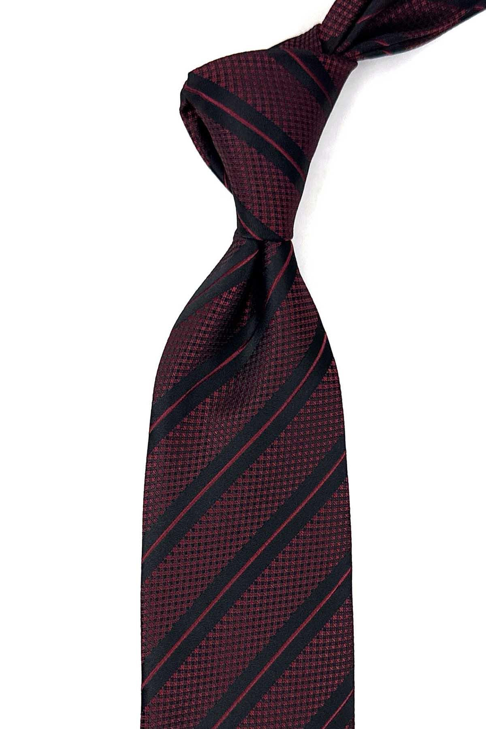 Bordo - Siyah Çizgi Desen Mendilli Klasik Kravat KK12699
