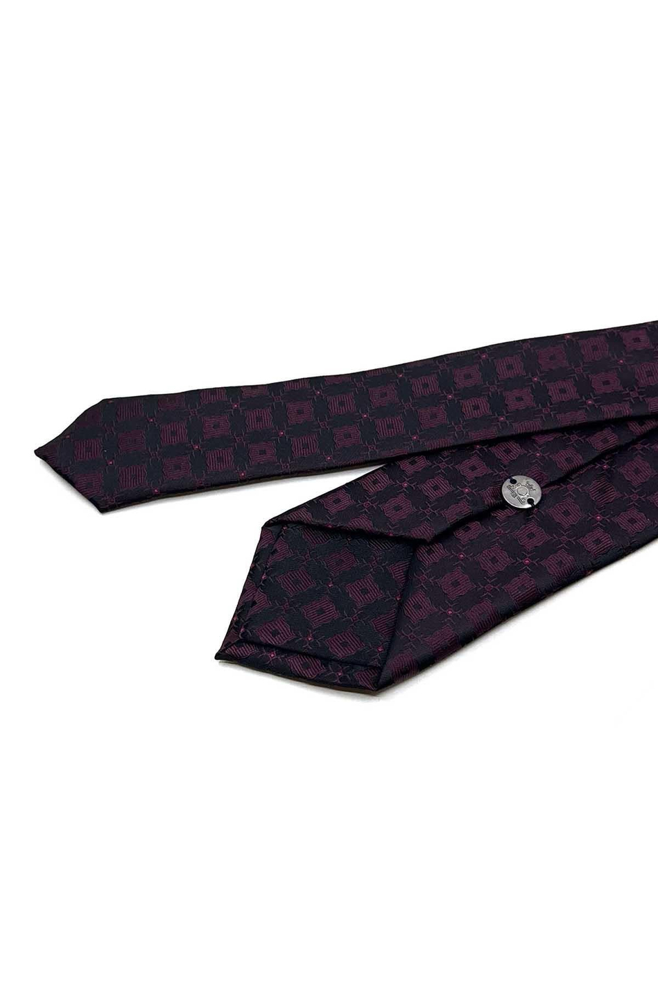 Bordo - Siyah Kare Desen Slim Kravat SK7952