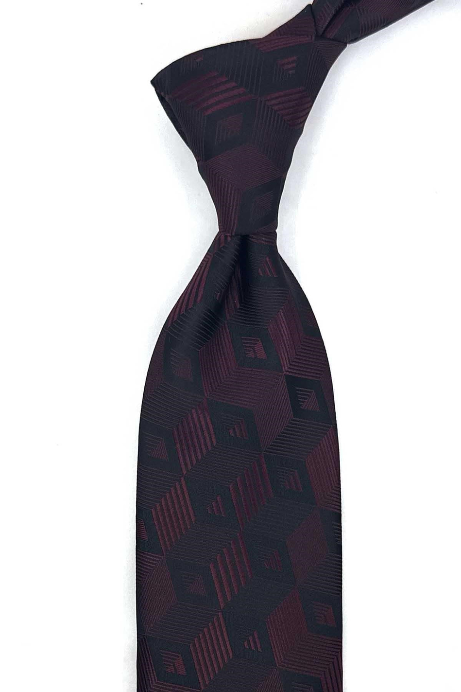 Bordo Siyah Motif Desen Mendilli Klasik Kravat KK13786