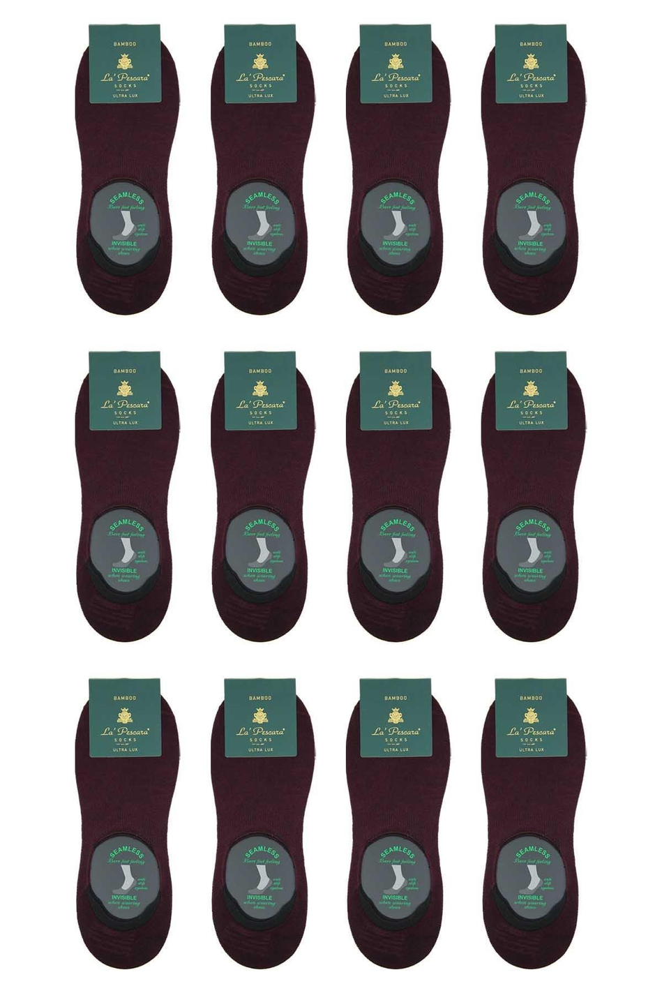 Bordo Ultra Lüks Görünmez 12'li Bambu Erkek Çorap CRP376