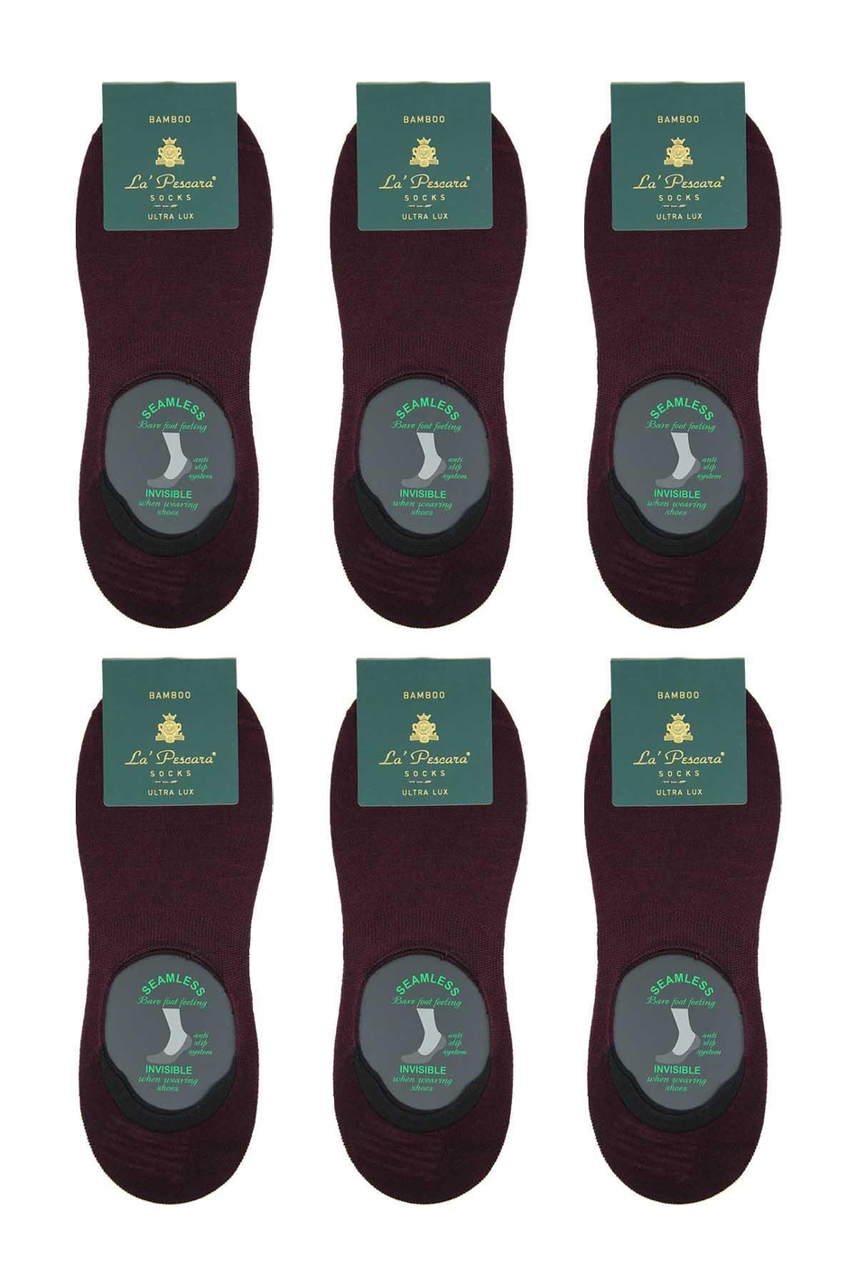 Bordo Ultra Lüks Görünmez 6'lı Bambu Erkek Çorap CRP375