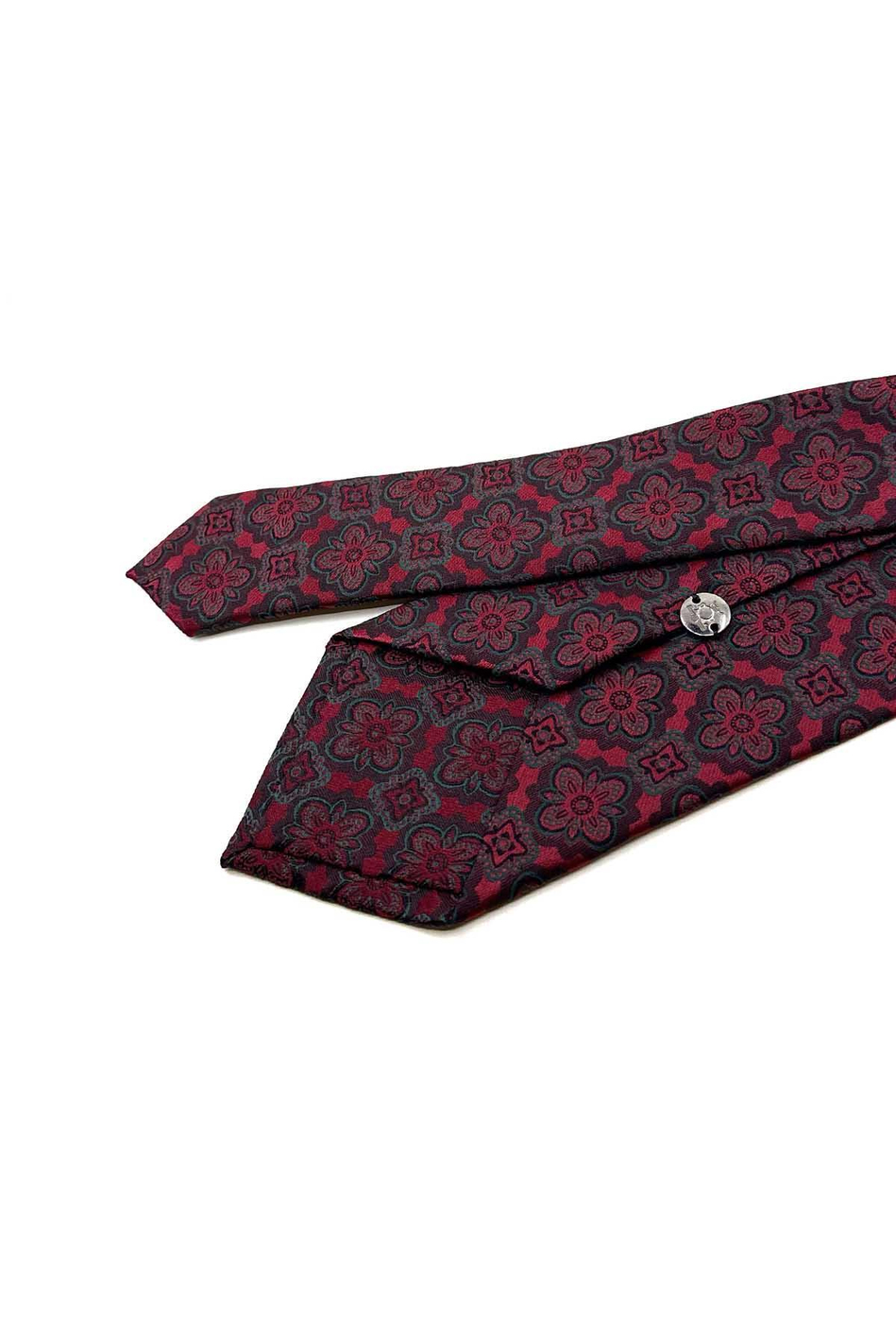 Bordo - Yeşil Motif Desen Mendilli Klasik Kravat KK12376