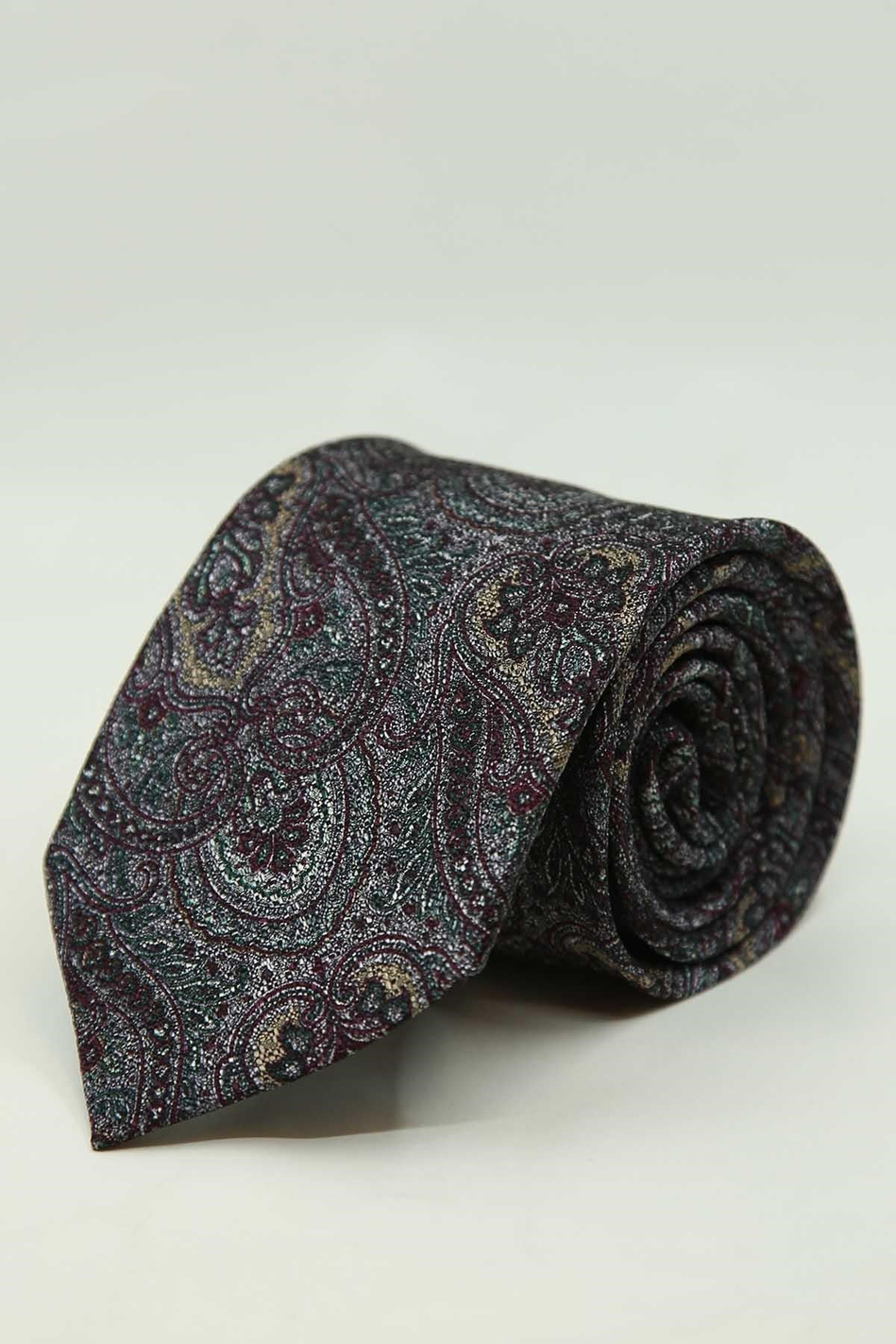 Bordo - Yeşil Şal Desen İtalyan İpek Kravat İK2507