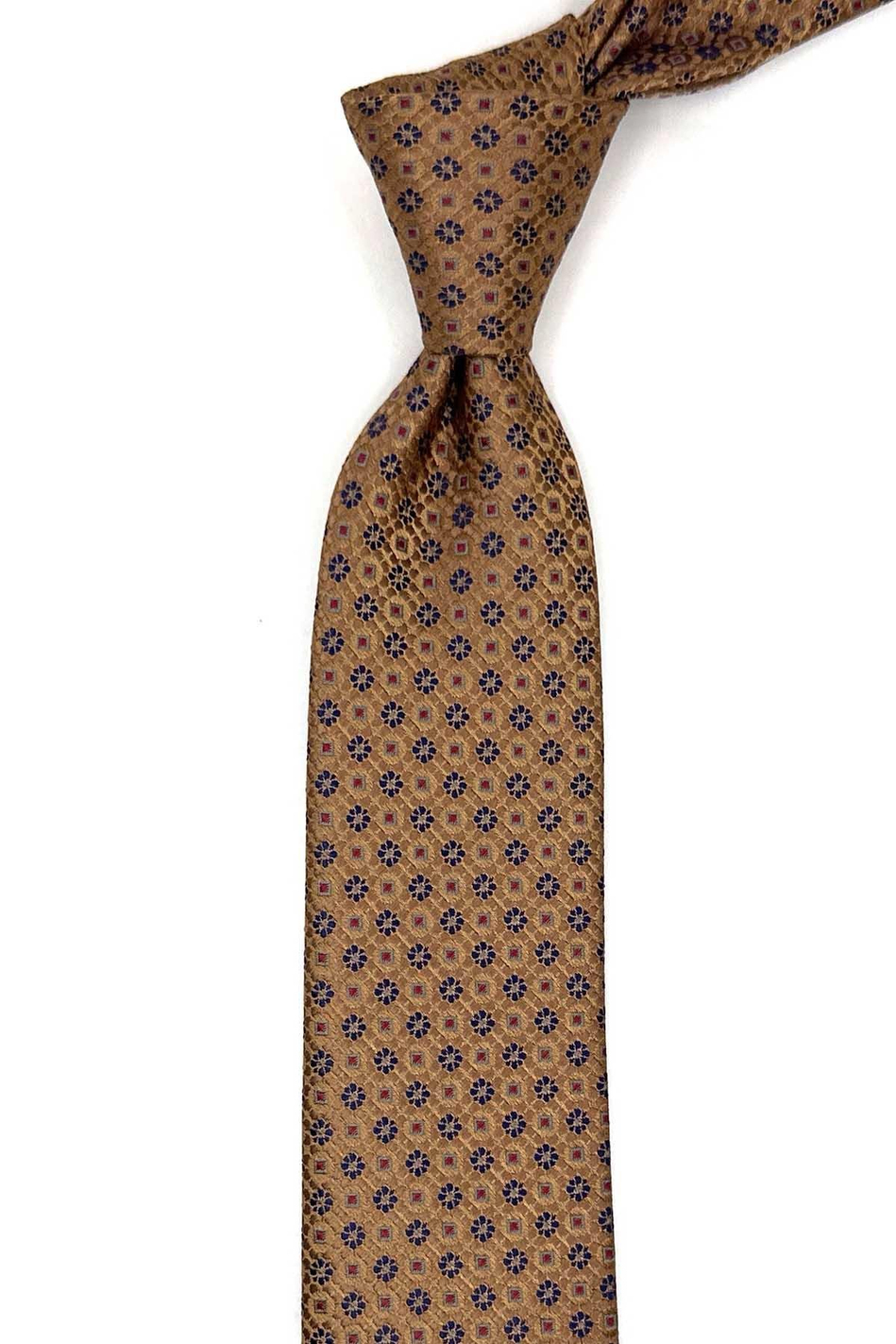 Camel Renk Motif Desen Slim Kravat SK7988