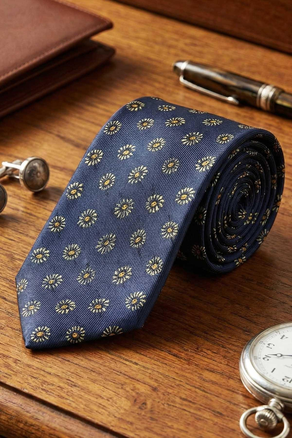 Cassone Style Lacivert Motif Desen İtalyan İpek Kravat İK2223