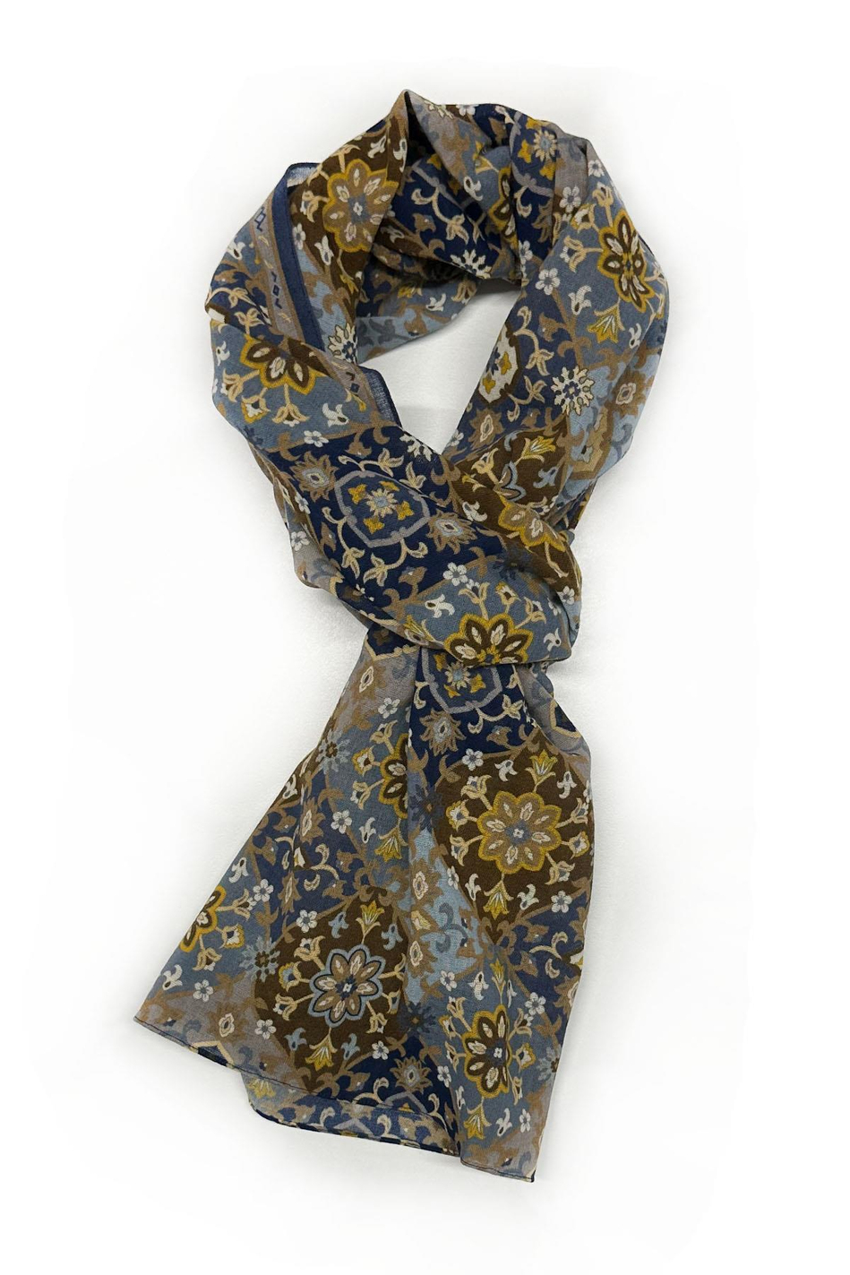 Clayhanger Style Mavi - Kahve Wool Kaşkol K470