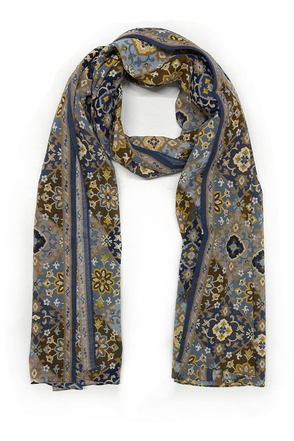 Clayhanger Style Mavi - Kahve Wool Kaşkol K470