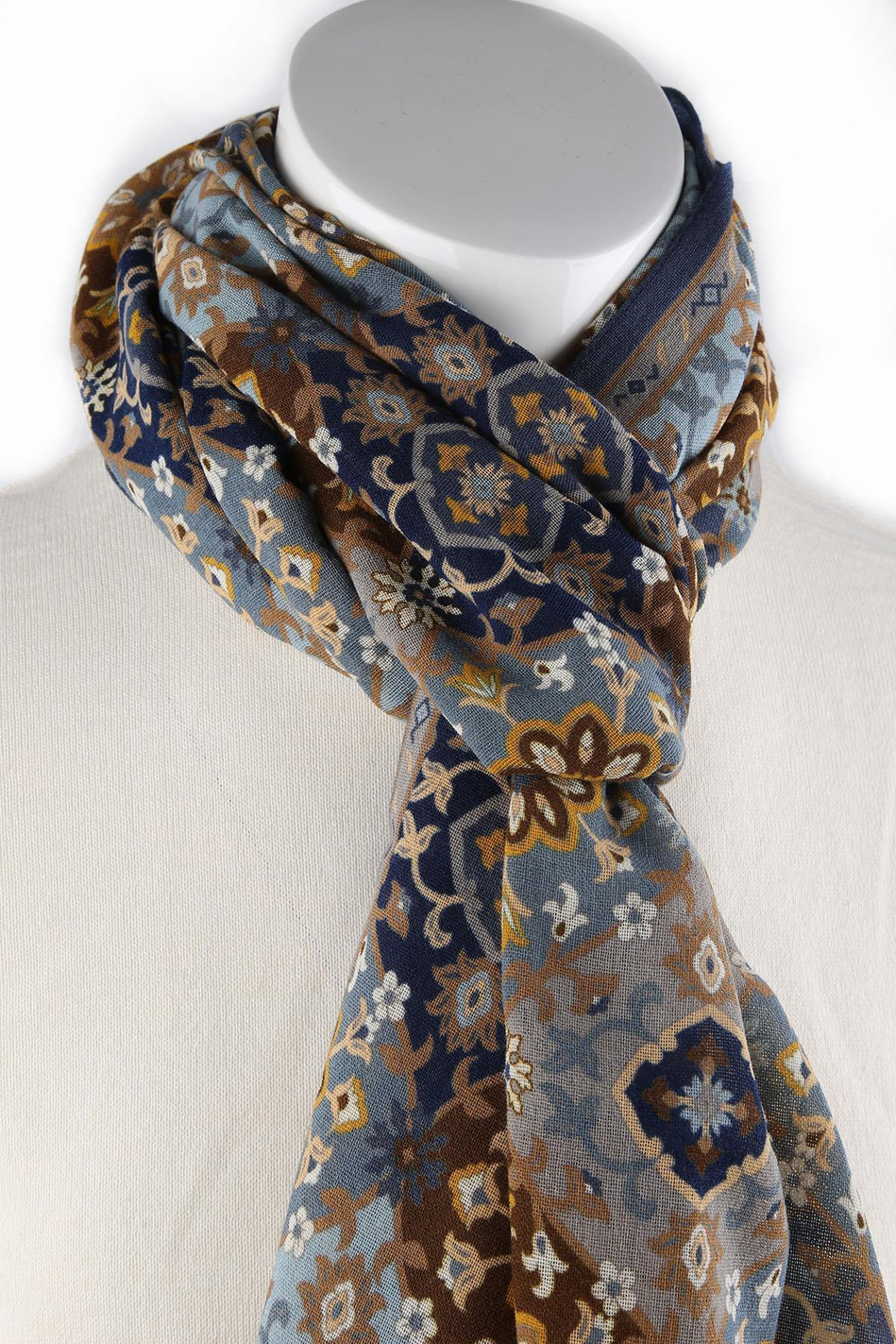 Clayhanger Style Mavi - Kahve Wool Kaşkol K470