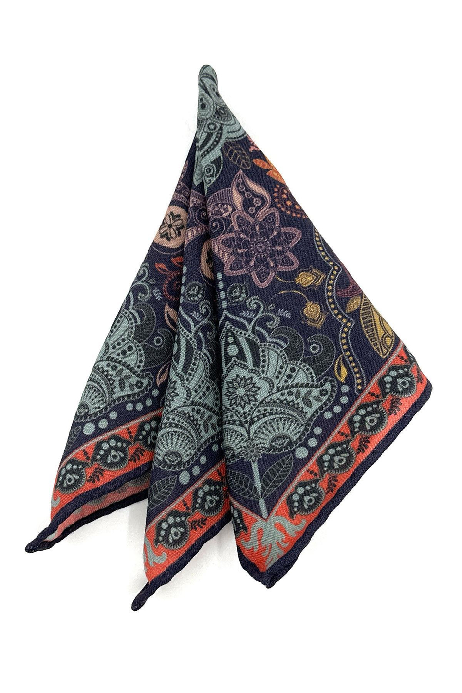 Çok Renkli El Dikişi İtalyan Yün Cep Mendili WL05