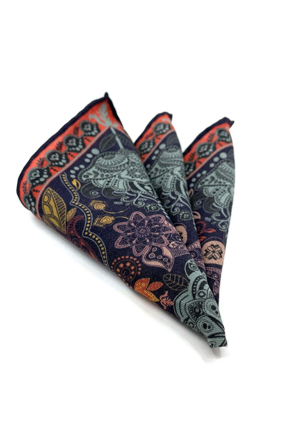 Çok Renkli El Dikişi İtalyan Yün Cep Mendili WL05