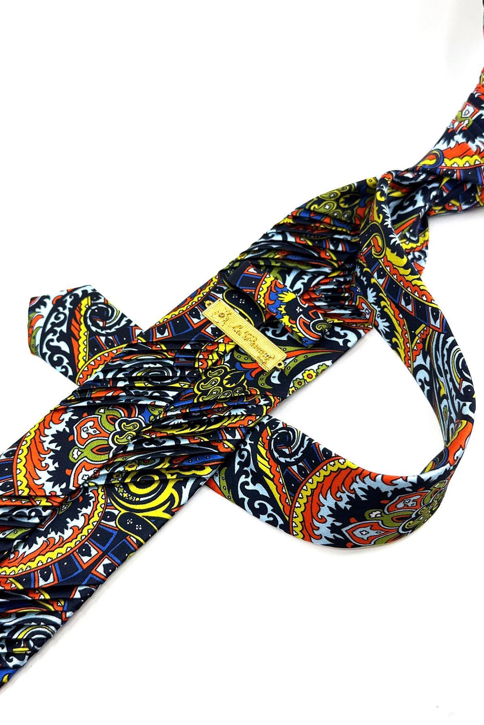 Çok Renkli - Lacivert Motif Desen İtalyan Piliseli İpek Kravat EST165