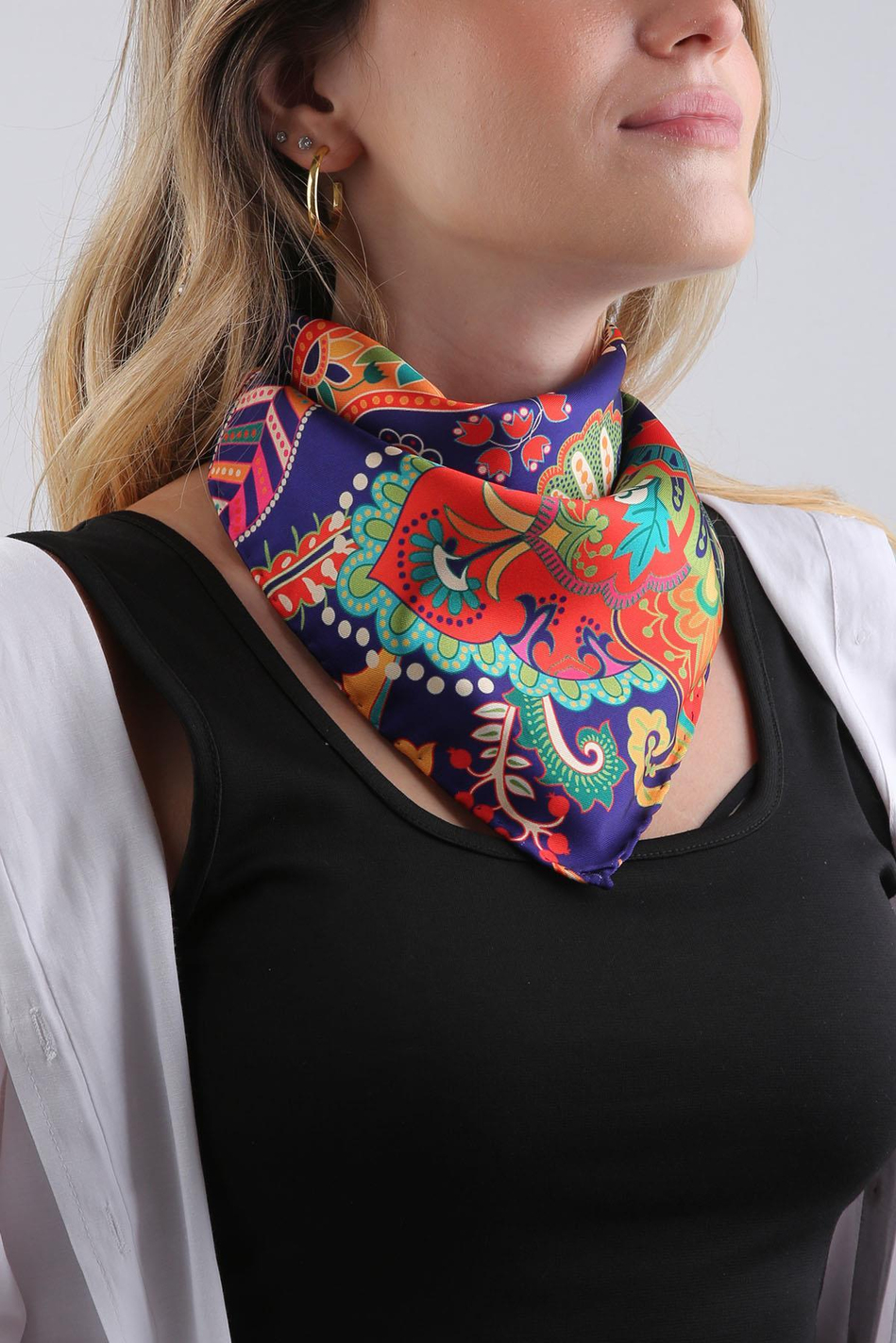 Çok Renkli Motif Desen Fular Bandana 55-55 cm KDNF30