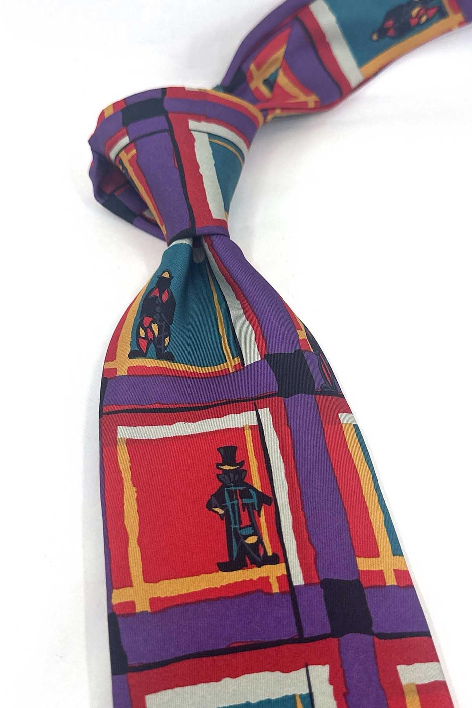 Çok Renkli Motif Desen İtalyan İpek Kravat İK2585