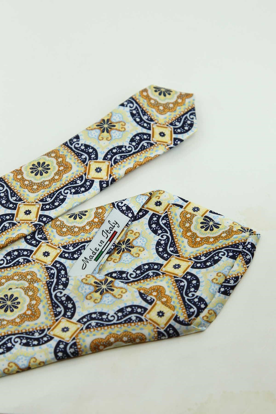 Çok Renkli Motif Desen İtalyan İpek Kravat İK2534