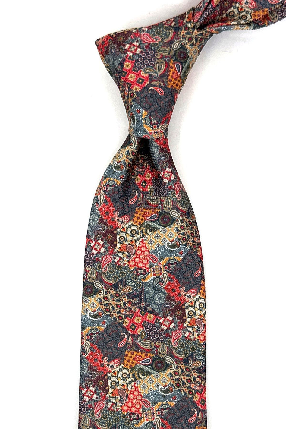 Çok Renkli Motif Desen Mendilli Klasik Kravat KK11943