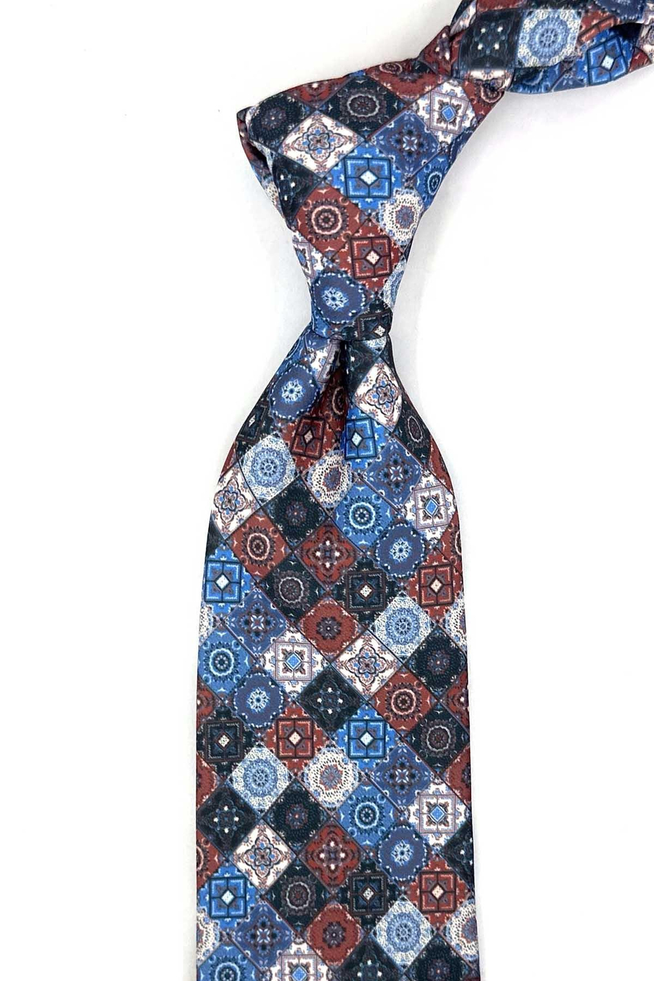 Çok Renkli Motif Desen Mendilli Klasik Kravat KK14054