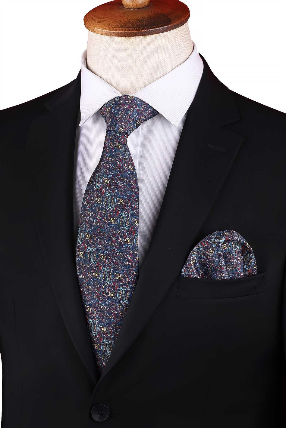 Çok Renkli Şal Desen Baskılı Mendilli Klasik Kravat KK13340
